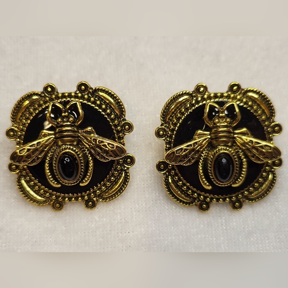 Source Unknown Jewelry - Source Unknown Gold-Tone Bee Earrings with Black Accents
